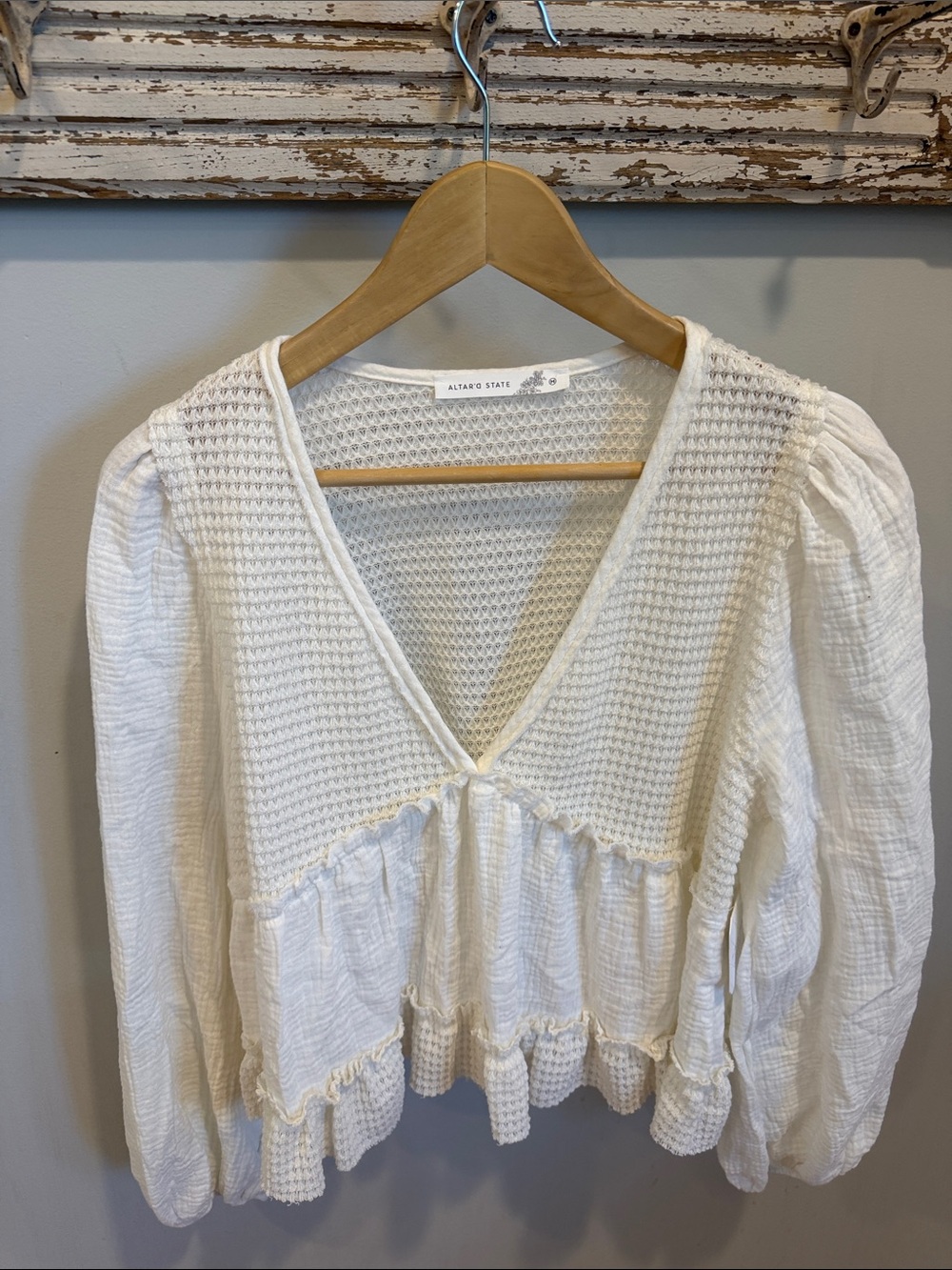 Altar'd State NEW Catarina Long Sleeve Babydoll Top Size Medium - Picture 3 of 10